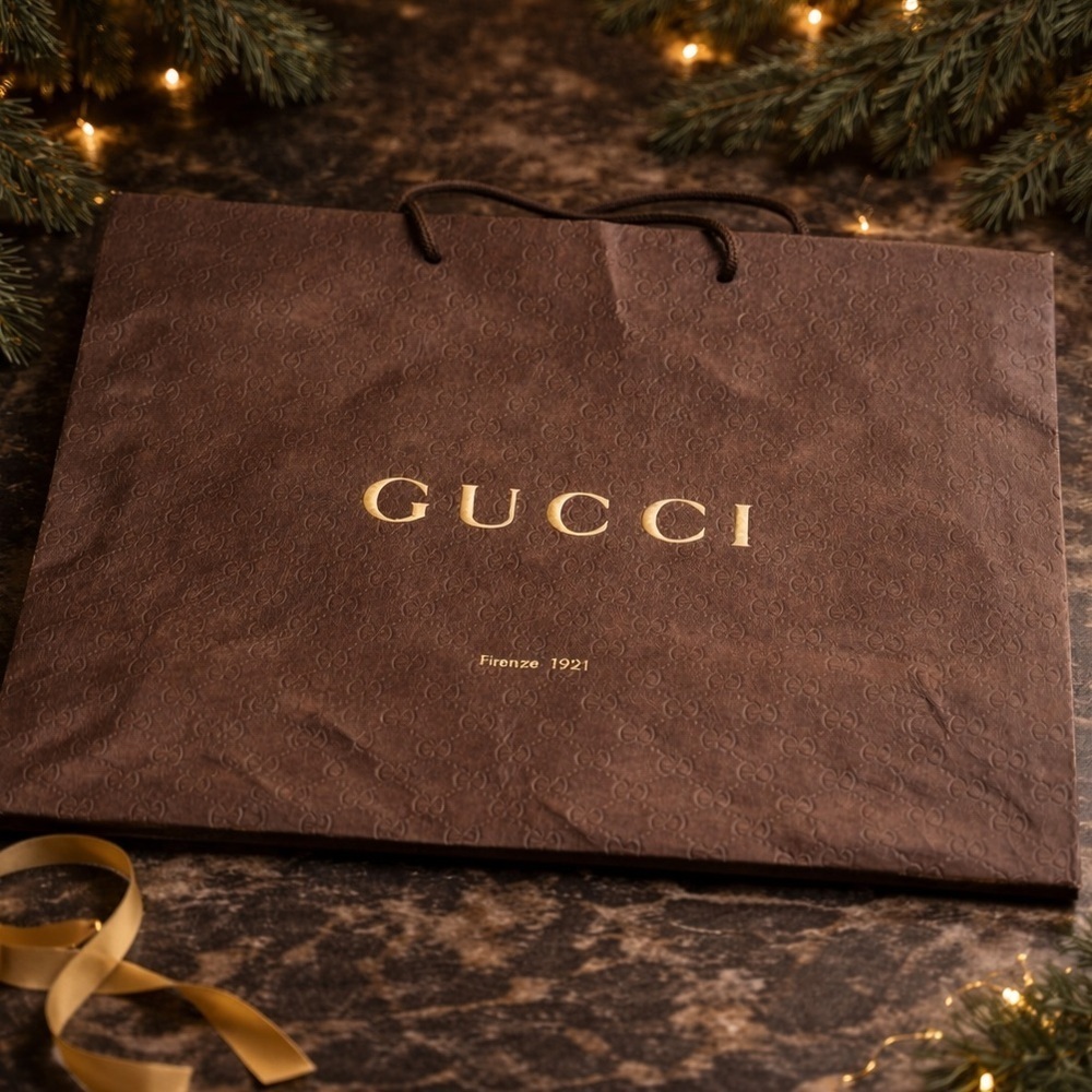 Gucci ⚜️ Brown Shopping Bag Brown and Gold Gear for Gifts Parties